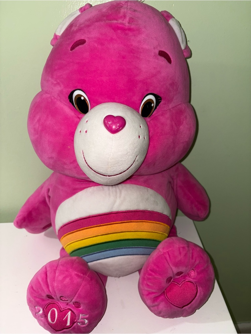 Care Bears Pink Plush with Rainbow Belly and Heart Nose